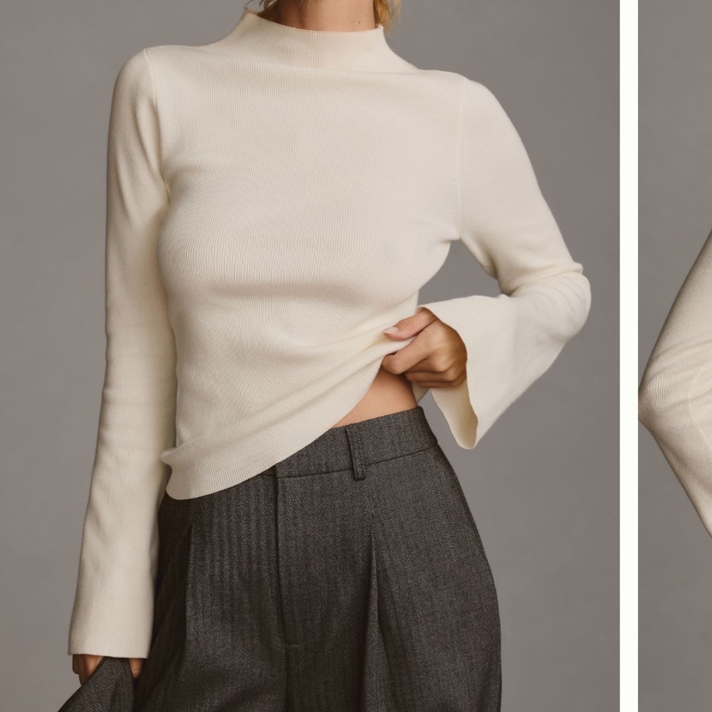 Anthropologie ivory Bell-Sleeve Sweater by Maeve